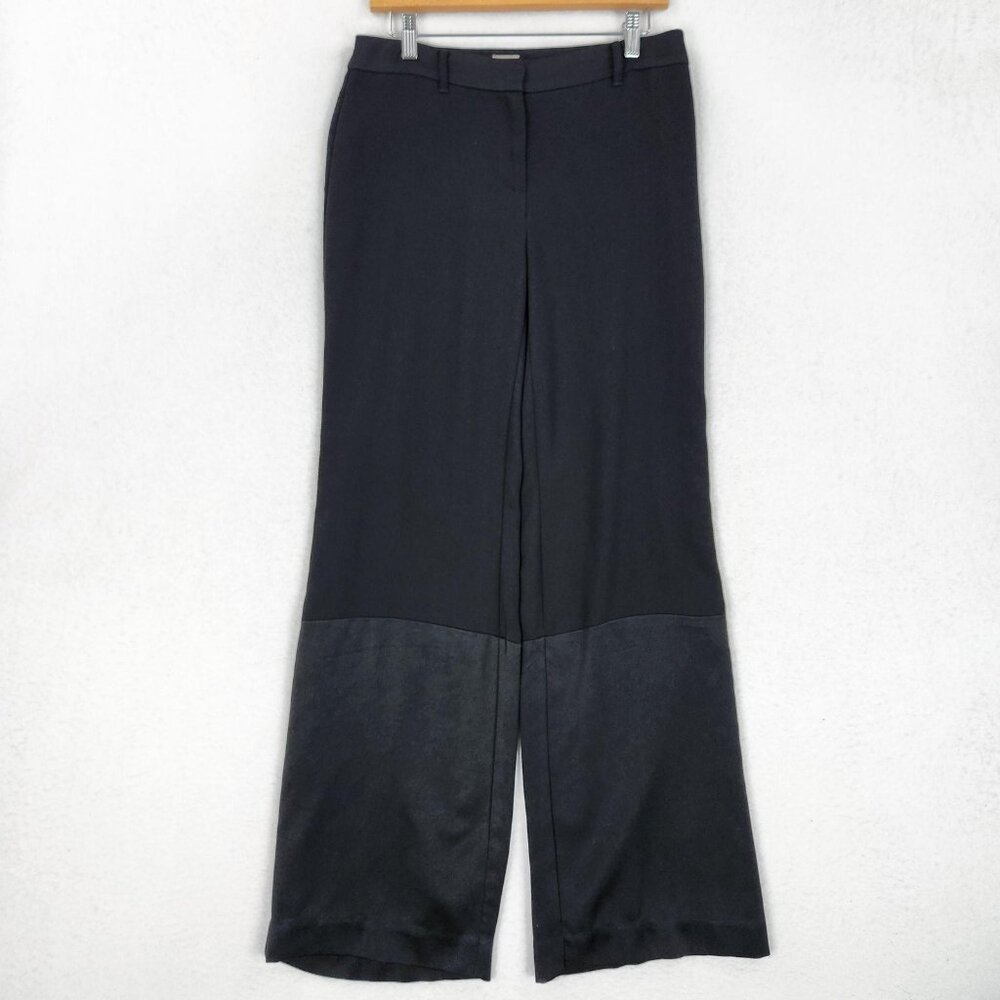 Chicos Pants Womens 0R Black Label 4 Wide Leg Mid Rise Satin Trim Career Work